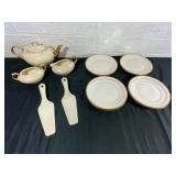 14-Piece 22 KT Gold-Trimmed Pearl Tea Set