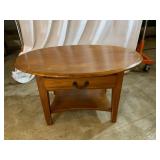 Oval Wooden Side Table with Drawer and Shelf