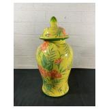 Hand-Painted Ceramic Lidded Jar with Floral Motif