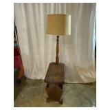 Wooden Side Table with Attached Lamp