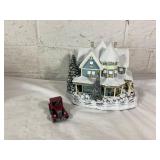 Porcelain Winter House and Toy Car Display