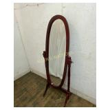 Oval Cheval Mirror with Red Wood Frame