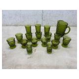 17 Green Pressed Glass Drinkware Pieces