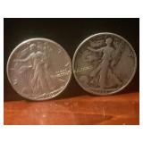 1943 D and 1936 S Walking Liberty Half Dollars