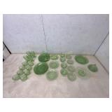 34 Green Depression Glass Tableware Pieces