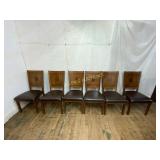 Six Wood Dining Chairs With Leather Seats