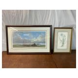 Framed Landscape Print and Floral Artwork