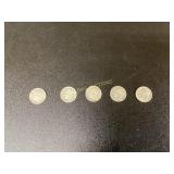 5 Silver Roosevelt Dimes, 90% Silver