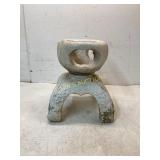 Carved Wooden Stool with Weathered Finish