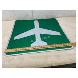 Green and White Metal Airport Direction Sign
