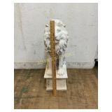 White Painted Cement Lion Statue on Pedestal Base