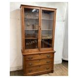 Wooden Cabinet with Glass Doors and Drawers