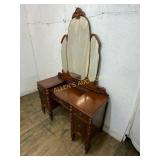 Wooden Vanity with Tri-Fold Mirror