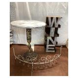 Marble Top Table With Wine Rack and Accessories
