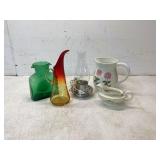 Glass Vessels, Ceramic Jugs, and Lamp
