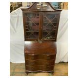 Mahogany Secretary Desk With Glass Display Cabinet