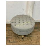 Tufted Gray Upholstered Round Ottoman
