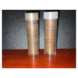 Two Rolls of Wheat Pennies in Plastic Tubes