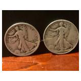 1937 and 1917 Walking Liberty Silver Half Dollars