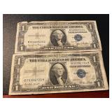 2 Series 1935 D and E $1 Silver Certificates