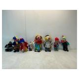 8 Assorted Decorative Clown Dolls