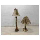 Two Table Lamps: Brass and Fabric Shades