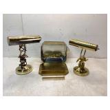Brass Desk Lamps, Box, and Comb