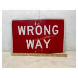 Red Metal ï¿½Wrong Wayï¿½ Street Sign