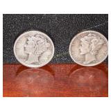 1923 and 1943 Mercury Dimes, 90% Silver