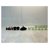 13 Green and Black Glass Tableware