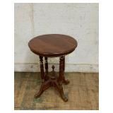 Round Wooden Side Table with Turned Legs