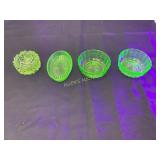 Four Uranium Glass Bowls and Trinket Dish Set
