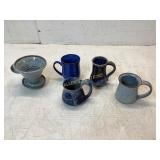 5 Ceramic Mugs and Coffee Filter Holder