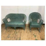 Green Wicker Loveseat and Rocking Chair
