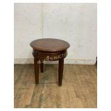 Round Wood End Table with Inlay and Drawer
