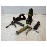 Tools Including Grease Guns, Jack, and Planes