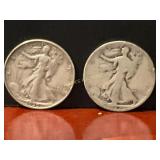 2 Walking Liberty Silver Half Dollars, 1939-D, 192