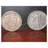 Two 90% Silver Half Dollars: 1937-S and 1900