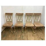 Four Gilt Metal Dining Chairs with Upholstered Sea