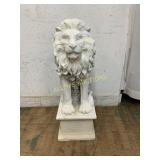 White Painted Cement Lion Statue on Base