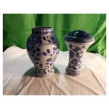 Blue and White Porcelain Vase and Floral Frog