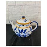Hand-Painted Ceramic Teapot with Blue Floral Desig
