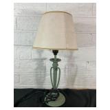 Green Metal Table Lamp with Beige Shade