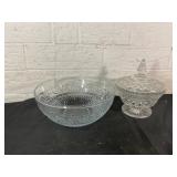 Cut Glass Bowl and Covered Candy Dish