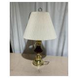 Brass and Glass Table Lamp with Pleated Shade