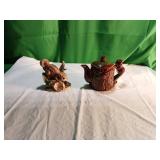 Ceramic Squirrel Figurine and Log Teapot