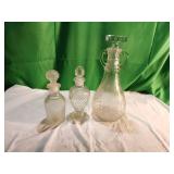 Three Pressed Glass Decanters with Stoppers