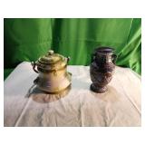 Porcelain Biscuit Jar and Glazed Ceramic Vase