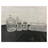 Pressed Glass Kitchenware Set with Patterned Motif