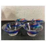 Four Glass Bowls with Geometric Design